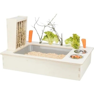 Abbildung von Trixie Feeding station with bowls/hay manger, wood, 70 x 41 47 cm
