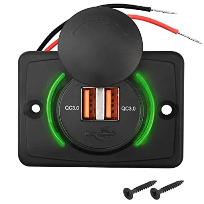 Abbildung von MEIRIYFA RV USB Steckdose Wandhalterung 12V 24V Quick Charge 3.0 Dual A Auto Ladegerät mit Kappe für Autos Bus Boot Automotive Marine ATV Truck