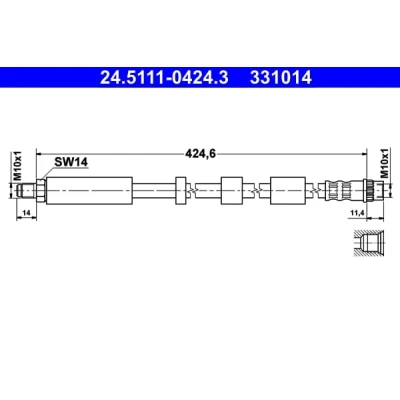 Abbildung von ATE 24.5111 0424.3 Bremsschläuche 424,6 M10x1 CITROËN: Berlingo II, / First I Kastenwagen, C4 Grand Picasso