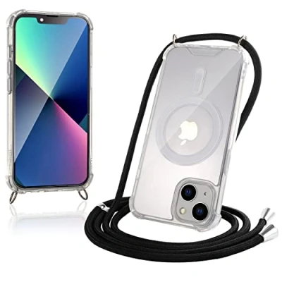 Abbildung von JProtect Magnetische Handykette für iPhone 13 Magsafe Hülle/iPhone Hülle mit Band zum Umhängen Schwarz Kordel/Kette Handyhülle Magnet