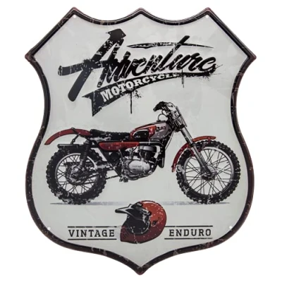 Abbildung von Vintage Enduro Motorrad Blechschild geprägtes Wandschild, Motocross Dekoration im Route 66 Design, 39 x 33 cm