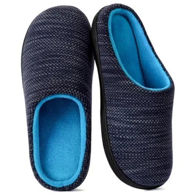 Abbildung von RockDove Damen Hausschuh aus Memory Schaum mit Vogelaugenstrick, 38/39 EU, Denim und Himmelblau