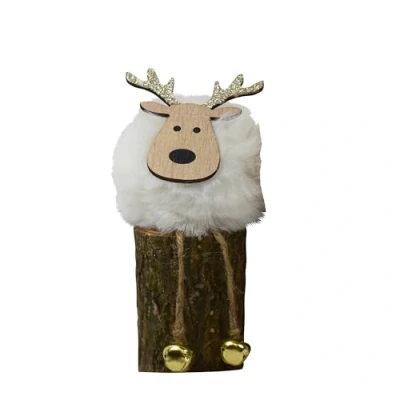 Abbildung von CHICCIE Rentier auf Baumstamm weiß 5x12cm Weihnachtsdeko Deko