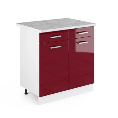 Abbildung von Vicco Küchenunterschrank R Line, Bordeaux Hochglanz/Weiß, 80 cm, AP Marmor