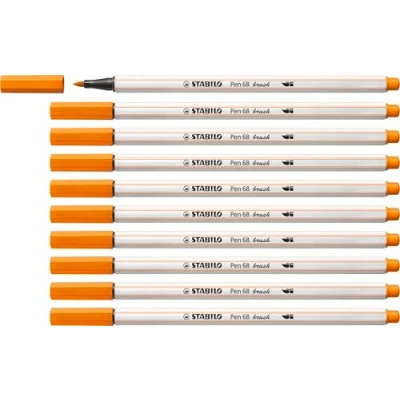 Abbildung von Premium Filzstift mit Pinselspitze für variable Strichstärken STABILO Pen 68 brush 10er Pack orange