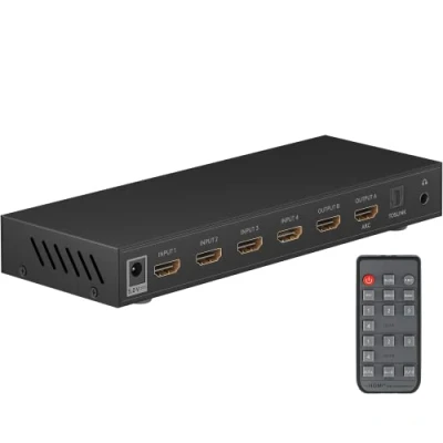 Abbildung von goobay 58478 HDMI Matrix Schalter 4 auf 2 / Switch Splitter 4k @ 30Hz Mit Fernbedienung für Blu ray Player, Xbox, PS5 und TV IN Out Umschalter