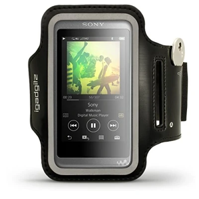 Abbildung von iGadgitz U6384 Reflektierenden Schwarz Sports Jogging Armband Laufen Fitness Oberarmtasche Kompatibel mit Sony Walkman NW A35 A40 A45