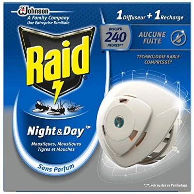 Abbildung von Raid Night &amp; Day Elektrischer Diffusor Fliegen, Mücken und Tigermücken, 1 + Nachfüllpackung 240 Stunden, Verpackung kann variieren