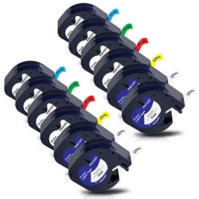 Abbildung von Pristar Schriftband Kompatibel für Dynmo 16951 91221 91222 91223 91224 91225 Kunststoff 12mm x 4m Etikettenband LT 100T 100H LT100 H 110T QX 50 XM XR 2000 80