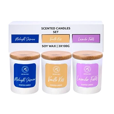 Abbildung von Duftkerze Jasmin Vanille Lavendel Duftkerzen Set 3x 100 g Aromatherapie Sojakerze mit Ätherischen Ölen Extrakt im Glas Idee für Muttertag Geburtstag