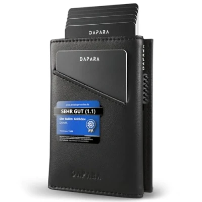 Abbildung von DAPARA Slim Wallet mit Münzfach &amp; RFID Schutz Geldbörse Herren klein Portmonee Kartenetui für 12 Karten Smart for Men Geldbeutel Kreditkartenetui Black