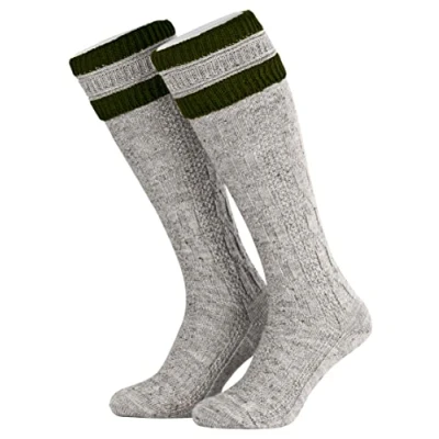 Abbildung von Piarini 39 40 41 42 1 Paar Herren Trachtenstrümpfe Trachtensocken Zopfmuster Trachtenstutzen Umschlag Wolle lang Nuss Olive Grün