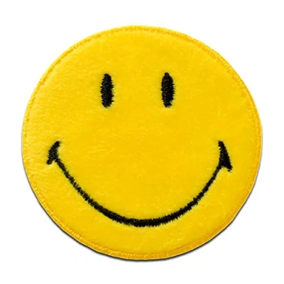 Abbildung von Smiley Aufnäher, Polyester, Weich Bügelbild, Aufbügler, Applikationen, Patches, Flicken, zum aufbügeln, Größe: 5 x 4,6 cm