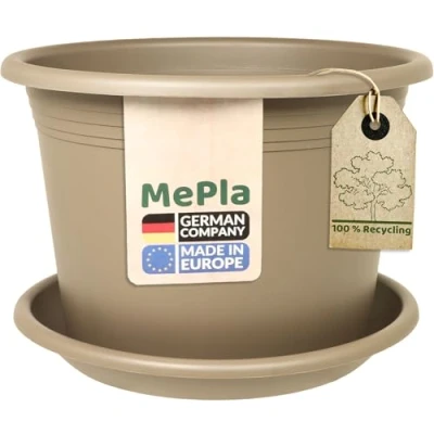 Abbildung von Heimwerkercenter Pflanzkübel MePla Blumentopf Cylindro ø15cm, Untersetzer ø14cm Taupe, Kunstoff