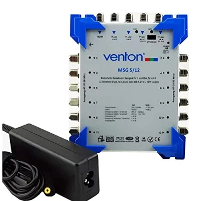Abbildung von Venton Sat Multischalter 5/12 MSG I Multiswitch für bis zu 12 Teilnehmer Verteiler 5 Eingänge Ausgänge UHD Full HD TV 4K 3D Empfang digitaler &amp; terrestrischer Signale inkl. Netzteil