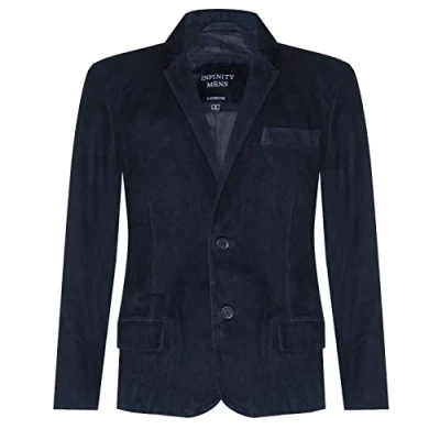 Abbildung von Infinity Leather Herren Veloursleder Schwarz Blazer Jacke Weicher Echter Italienischer Ledermantel