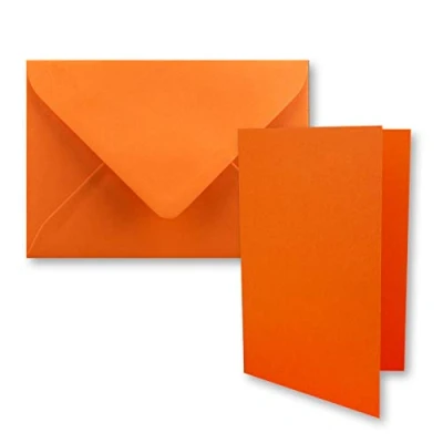 Abbildung von 25x DIN B6 Faltkarten Set mit Umschlägen in Orange 120 x 170 mm ideal für Einladungskarten, Hochzeit, Taufe, Kommunion, Konfirmation Marke: FarbenFroh