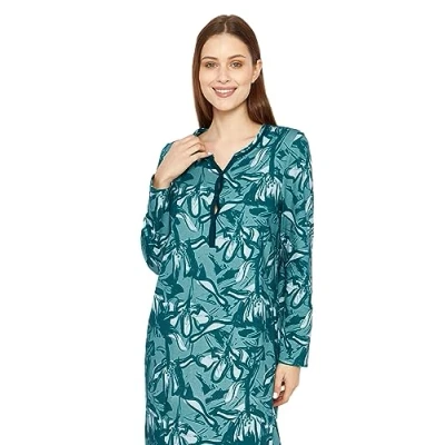Abbildung von Rösch Nachtkleid im Blumenmuster Petrol 100% Baumwolle 1233562 46 Flowers