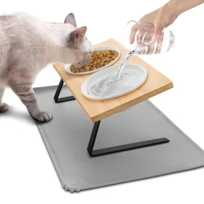Abbildung von Lannvan Katzennapf Erhöht Futternapf Katze aus Keramik 15 Gekippte Futterstation Katzen Hundenapf mit Napfunterlage Silikon 350ML Fressnapf und Wassernapf für kleine Hunde