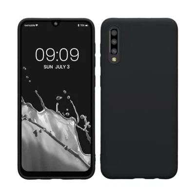 Abbildung von kwmobile Hülle kompatibel mit Samsung Galaxy A50 weiches TPU Silikon Case Cover geeignet für kabelloses Laden Heidelbeerblau