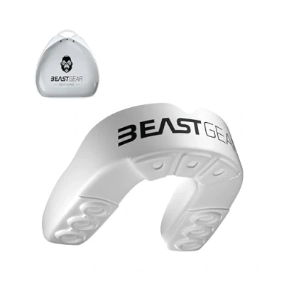 Abbildung von Beast Gear Mundschutz/Zahnschutz Für Boxen, MMA, Rugby, Kickboxen, Judo, Karate, Hockey &amp; Kampfsport, Sport Zahnschutz mit Praktischer Aufbewahrungsbox, Schützt Zähne, Zahnfleisch Kiefer,Weiß