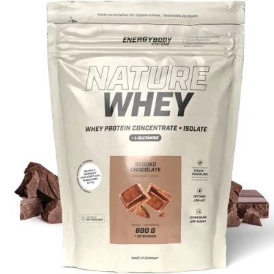 Abbildung von Energybody Nature Whey Protein Isolate &amp; Concentrate 600g Beutel/zucker und fettarmes Molkenproteinpulver/Eiweiß Pulver ohne künstliche Verdickungsmittel/Eiweiss Shake (Schoko)