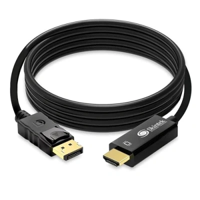 Abbildung von Skintek SK 04 DPH18 DisplayPort (DP) auf HDMI Adapterkabel, 4K 1080p 60Hz Stecker Buchse verbinden PC/Notebook/Mac mit Ausgang zu Monitor, Projektor Eingang. Kabel 1,8 m.