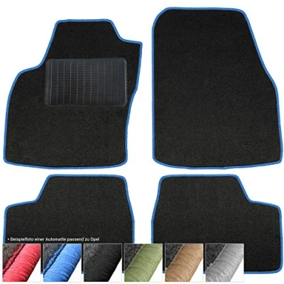 Abbildung von moto MOLTICO Fußmatten Auto Velours Autoteppiche Schwarz Automatten Set 4 teilig passend für Opel Corsa B 1993 2000 (Blaue Ziernähte)