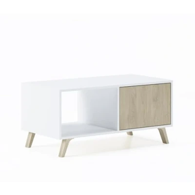 Abbildung von Skraut Home Couchtisch 45 x 92 50 cm niedriger Tisch ideal für Wohnzimmer oder Esszimmer Windmodell widerstandsfähiges Holz Hilfsmöbel Weiß/Puccini Finish