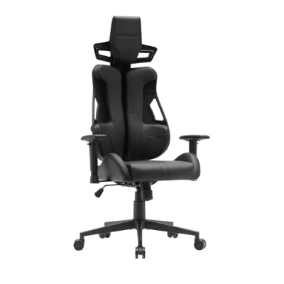 Abbildung von MARSGAMING MGC Elite, Ergonomischer Gaming Stuhl, Flexibler Anpassbarer Rückenlehne, 2D Verstellbare Armlehnen, Kippbarer Sitz, PU Leder Finish, Bürostuhl XL Rollen, Klasse 4 Gasdruckfeder, Schwarz