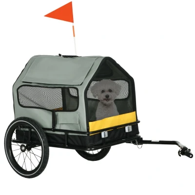 Abbildung von PawHut Fahrradhundeanhänger 3 in 1 Hundeanhänger Haustierhaus, Lastenanhänger, für kleine Hunde bis 10 kg, Oxford, Grau