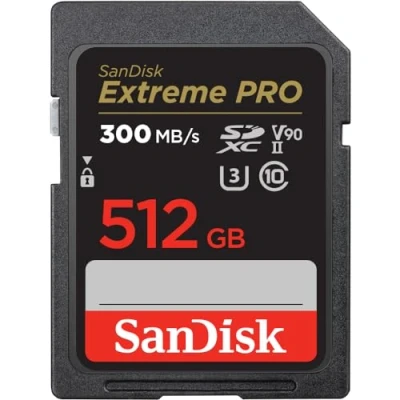 Abbildung von SanDisk Extreme PRO SDHC UHS II Speicherkarte V90 512 GB (300 MB/s, 8K , 4K und Full HD Videoaufnahmen, RescuePRO Deluxe, stoßsicher, temperaturbeständig, wasserdicht röntgensicher)