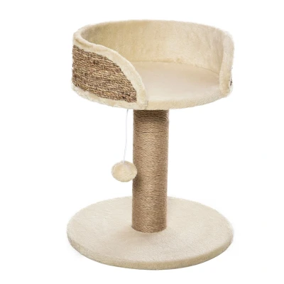 Abbildung von PawHut Kratzbaum Kratzstamm, Katzenkratzbaum mit Katzenbett, einem hängenden Ball, für Katzen unter 4kg, Kaffee