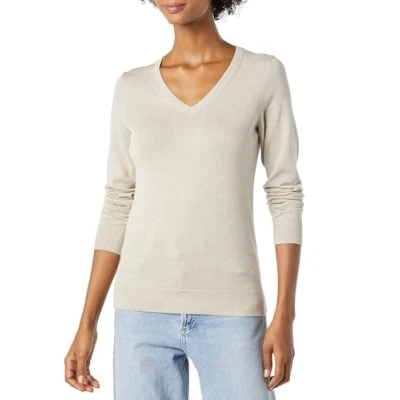 Abbildung von Amazon Essentials Damen Leichter, Langärmeliger Pullover Mit V Ausschnitt, Klassischer Schnitt (Erhältlich In Übergröße), Haferbeige Meliert, XL