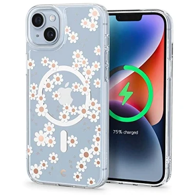 Abbildung von CYRILL von Spigen Cecile [Kompatibel mit iPhone 14/13 Hülle], MagSafe] Langlebig innere Klar Muster Transparent weich TPU Bumper Durchsichtige Case Weiß Margerite