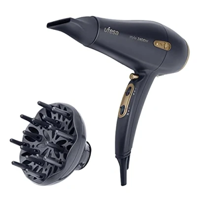 Abbildung von Ufesa SC8460 Profi Ionic Haartrockner AC 2400 W, Ionen Generator, 2 Geschwindigkeitsstufen, 3 Temperaturen, Diffusor und Konzentrator, 5.3 Cubic_Centimeters, Schwarz