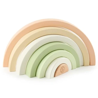 Abbildung von Bieco Regenbogen Holz Hase Fine Stapelturm Baby Steckspiel Montessori Deko ab 1 Jahr Holzregenbogen Kinder Stapelsteine Stapelspiel