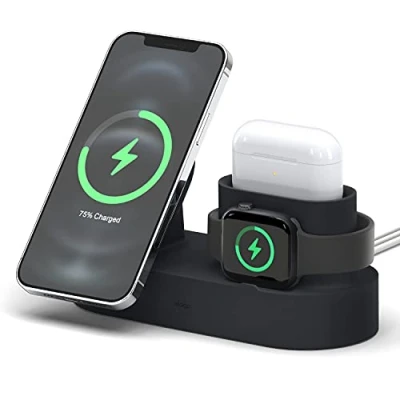 Abbildung von elago MS2 Ladestation Kompatibel mit MagSafe Ladegerät, iPhone 16/15/14/13/12, AirPods 4/3/Pro 2/Pro, Apple Watch [Ladegerät Nicht enthalten] (Schwarz)