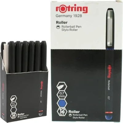 Abbildung von rOtring Rollerball Tintenroller feine Spitze (0,7 mm) für saubere Linien blaue Tinte 12 Stück