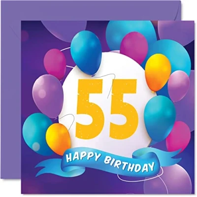 Abbildung von Geburtstagskarte zum 55. Geburtstag für Männer und Frauen Ballon Party Happy Birthday Cards 55 Jahre alt Mann Frau Mutter Vater Tante Onkel Großvater Oma Bruder Schwester 145 mm x