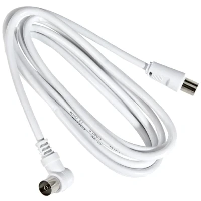 Abbildung von PremiumCord TV Koaxial Antennen Kabel 2m, 75 Ohm, IEC Stecker auf Buchse 90, Abgeschirmt für DVB C, T/T2, 4K UHD 2160p, FULL HD 1080p 3D, Farbe weiß