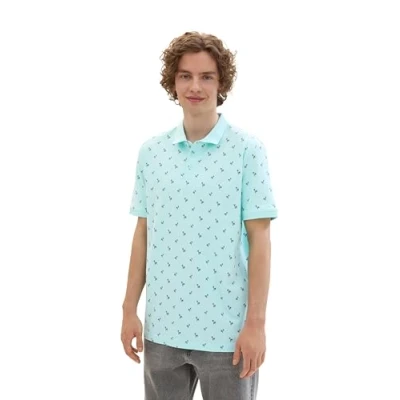 Abbildung von TOM TAILOR Denim Herren Poloshirt mit Palmen Muster, 35504 blue grey mini palm print, XXL