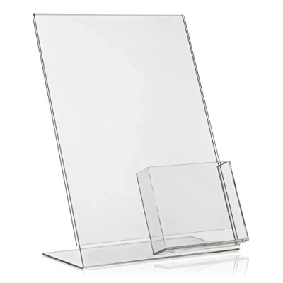 Abbildung von DIN A4 Werbeaufsteller/L Ständer/L Aufsteller mit extra A6 lang DL Fach als Tischaufsteller aus original PLEXIGLAS