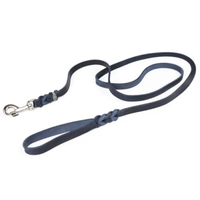 Abbildung von CopcoPet Hundeleine Blau 1 m x 12 mm aus hochwertigem Rindsleder Weiche Fettlederleine mit Chrom Karabiner Geflochtene Führleine für Hunde Zubehör 100% Handmade in Germany