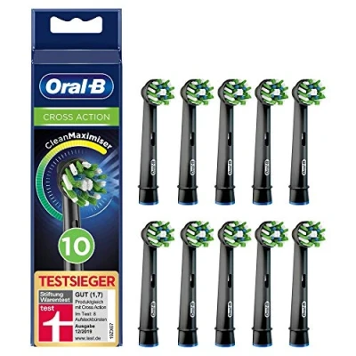 Abbildung von Oral B CrossAction Black Edition Aufsteckbürsten mit CleanMaximiser Borsten für ganzheitliche Mundreinigung, 10 Stück