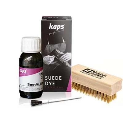 Abbildung von Langlauf Schuhbedarf Wildlederfarbe von KAPS mit Nubuk Messingbürste Nubukfarbe Rauleder Suede Dye (hellbraun/129)