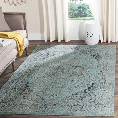 Abbildung von SAFAVIEH Traditionell Teppich für Wohnzimmer, Esszimmer, Schlafzimmer Artisan Collection, Kurzer Flor, Hellblau, 91 X 152 cm