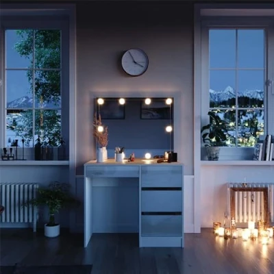 Abbildung von Vicco Schminktisch Sherry, Weiß Hochglanz, 90 cm mit LED Beleuchtung