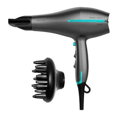 Abbildung von Cecotec Ionischer Haartrockner Bamba IoniCare 5300 Maxi Aura Black, 2200 W, AC Motor, Kaltluftfunktion, 1,8 m Kabel, inklusive Diffusor und Konzentrator, Schwarz