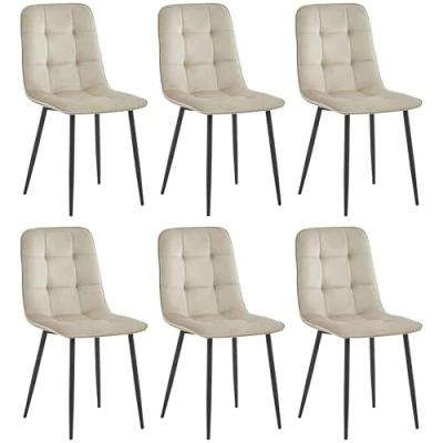 Abbildung von Colenis Ela Esszimmerstühle 6er Set Beige Samt Für Esszimmer, Küche &amp; Wohnzimmer Modernes Design